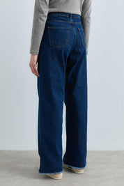 Bol Paça Yüksek Bel Kot Denim Pantolon - İndigo