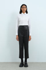 Straight Leg Leather Trousers - Black