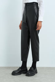 Straight Leg Leather Trousers - Black