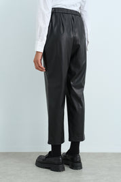 Straight Leg Leather Trousers - Black