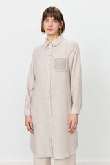 Linen-Look Tunic with Embroidered Lace Details - Light Brown