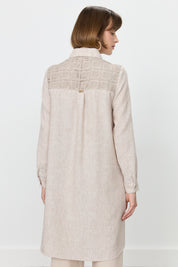 Linen-Look Tunic with Embroidered Lace Details - Light Brown