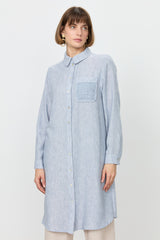 Linen-Look Tunic with Embroidered Lace Details - Indigo