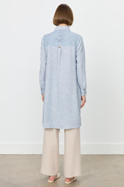 Linen-Look Tunic with Embroidered Lace Details - Indigo
