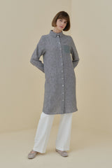 Linen-Look Tunic with Embroidered Lace Details - Black