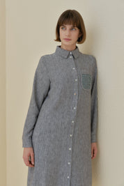Linen-Look Tunic with Embroidered Lace Details - Black