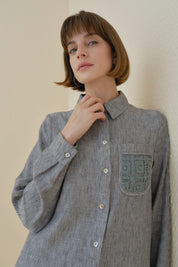 Linen-Look Tunic with Embroidered Lace Details - Black