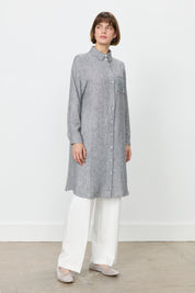 Linen-Look Tunic with Embroidered Lace Details - Black