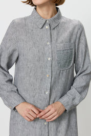 Linen-Look Tunic with Embroidered Lace Details - Black