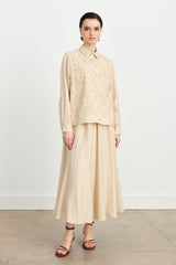Embroidered Detail Skirt and Jacket Linen Set - Beige