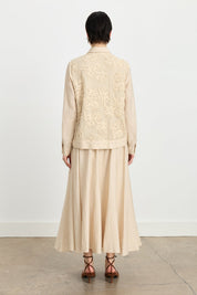 Embroidered Detail Skirt and Jacket Linen Set - Beige