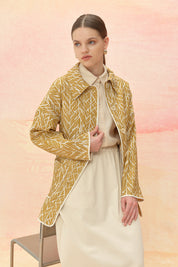 Brooch Detail Jacquard Jacket - Mustard