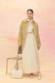 Brooch Detail Jacquard Jacket - Mustard