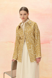 Brooch Detail Jacquard Jacket - Mustard