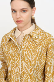 Brooch Detail Jacquard Jacket - Mustard