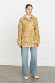 Brooch Detail Jacquard Jacket - Mustard