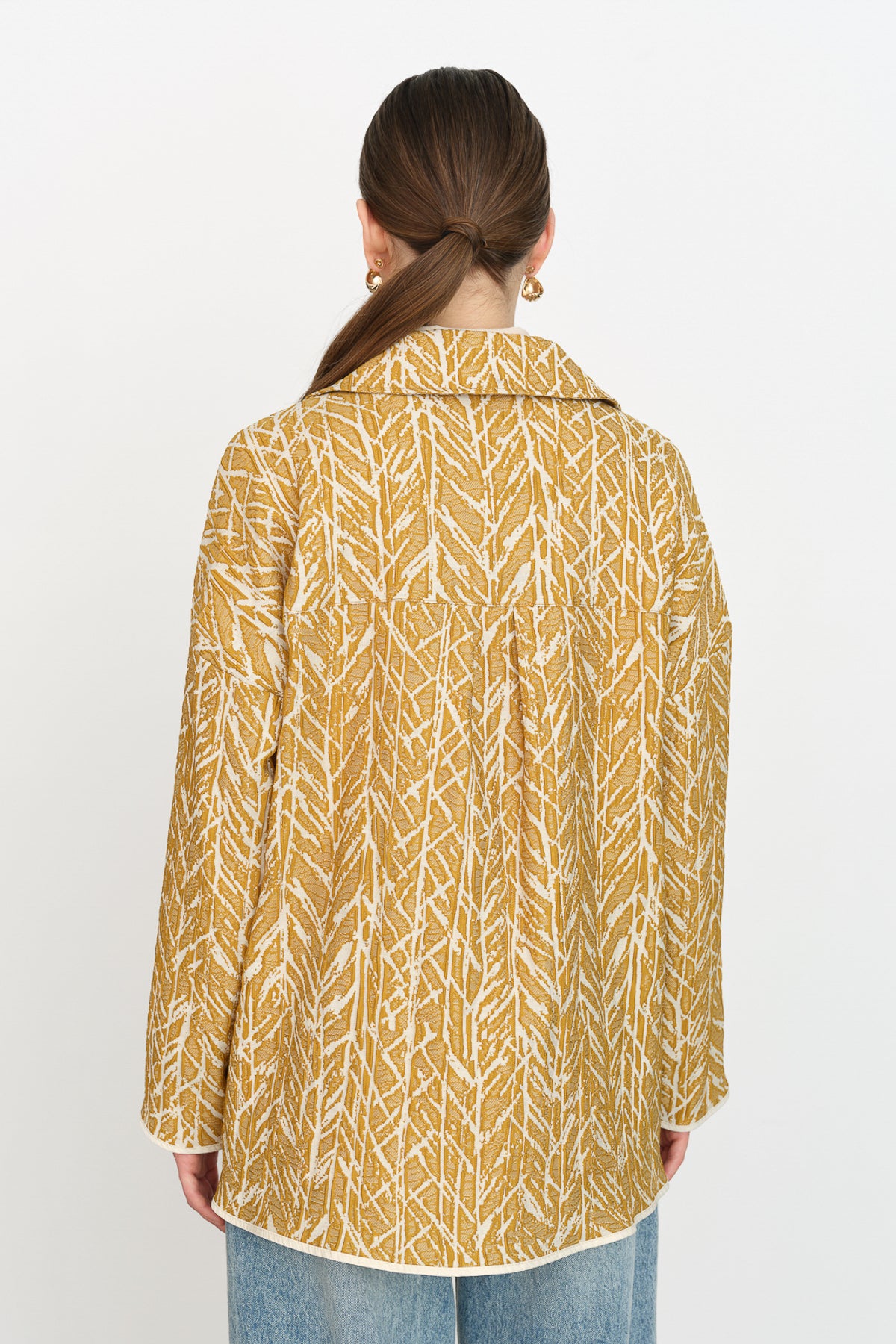 Brooch Detail Jacquard Jacket - Mustard
