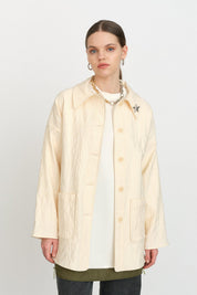 Jacquard Jacket with Brooch Detail - Cream