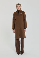 Coat with Brooch Detail - Light Brown