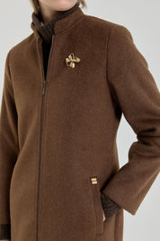 Coat with Brooch Detail - Light Brown