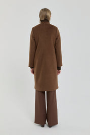 Coat with Brooch Detail - Light Brown