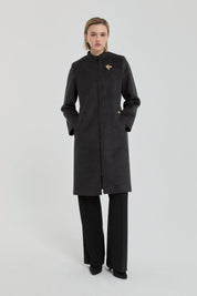 Brooch Detail Coat - Anthracite