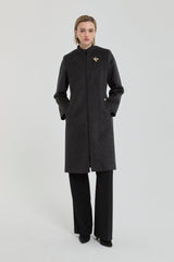 Brooch Detail Coat - Anthracite