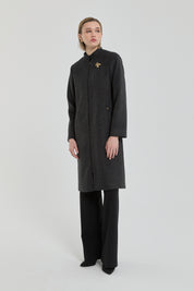 Brooch Detail Coat - Anthracite