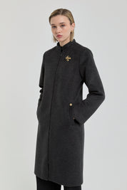 Brooch Detail Coat - Anthracite