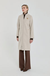 Coat with Brooch Detail - Beige