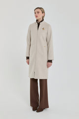 Coat with Brooch Detail - Beige