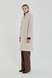Coat with Brooch Detail - Beige