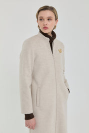 Coat with Brooch Detail - Beige