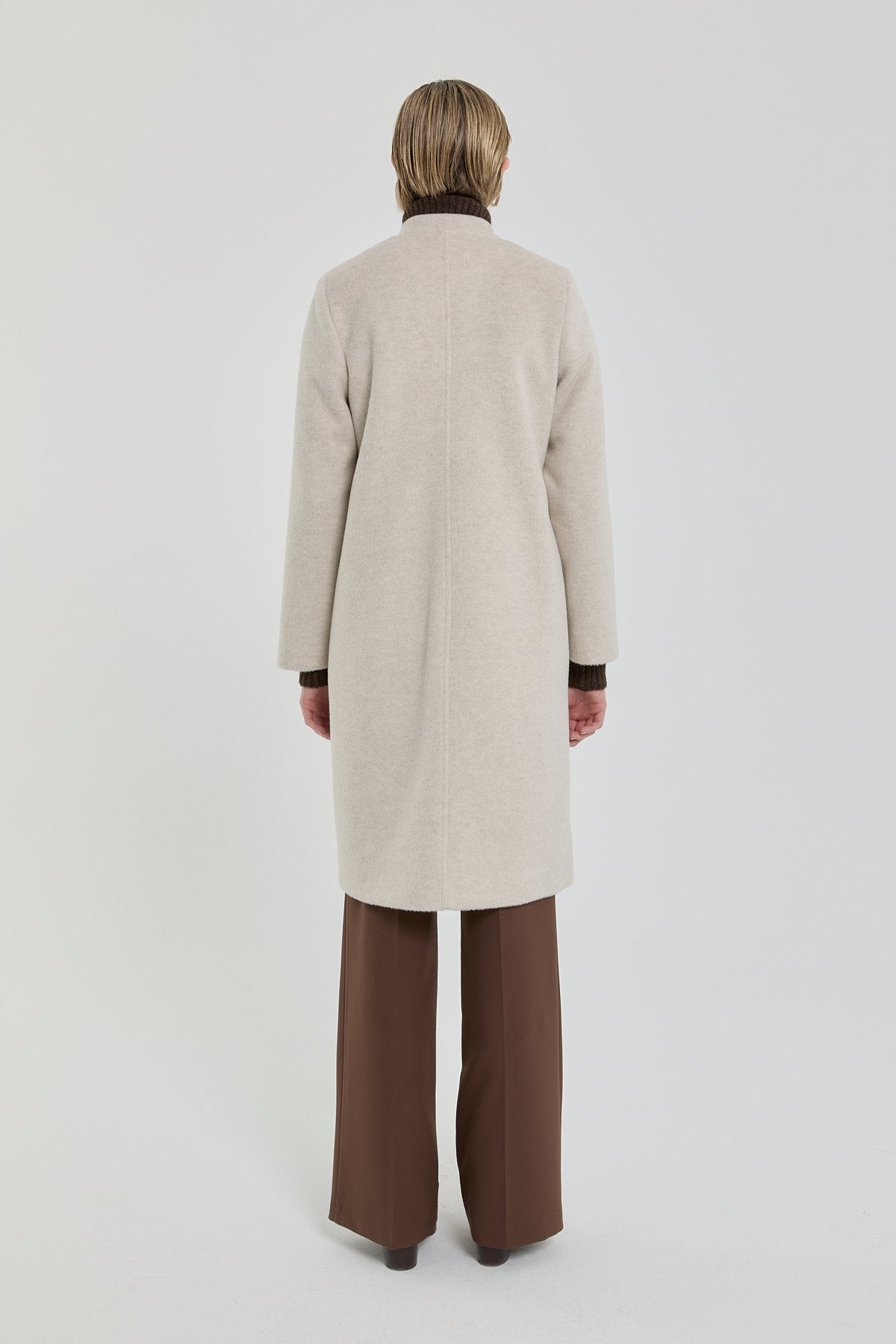 Coat with Brooch Detail - Beige