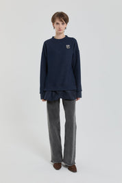 Sparkly Knitted Tunic with Brooch Detail - Navy