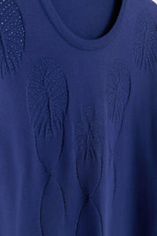 Plus Size Openwork Embellished Sweater - Navy Blue