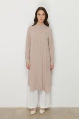 Plus Size Basic Tunic with Accessory Detail - Beige