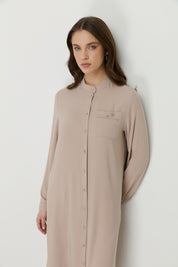Plus Size Basic Tunic with Accessory Detail - Beige