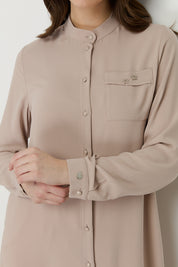 Plus Size Basic Tunic with Accessory Detail - Beige