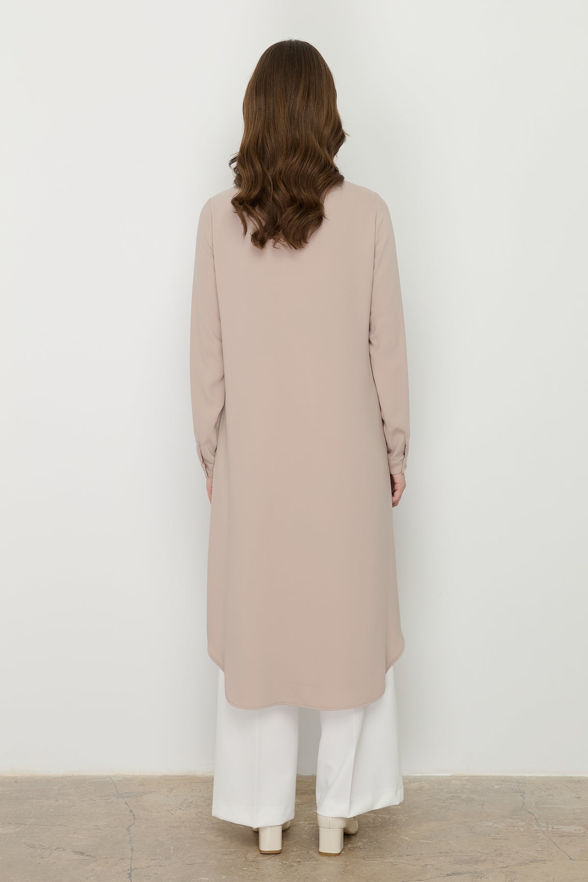 Plus Size Basic Tunic with Accessory Detail - Beige
