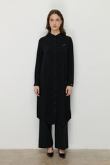 Plus Size Basic Tunic with Accessory Detail - Black