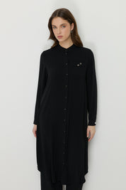 Plus Size Basic Tunic with Accessory Detail - Black