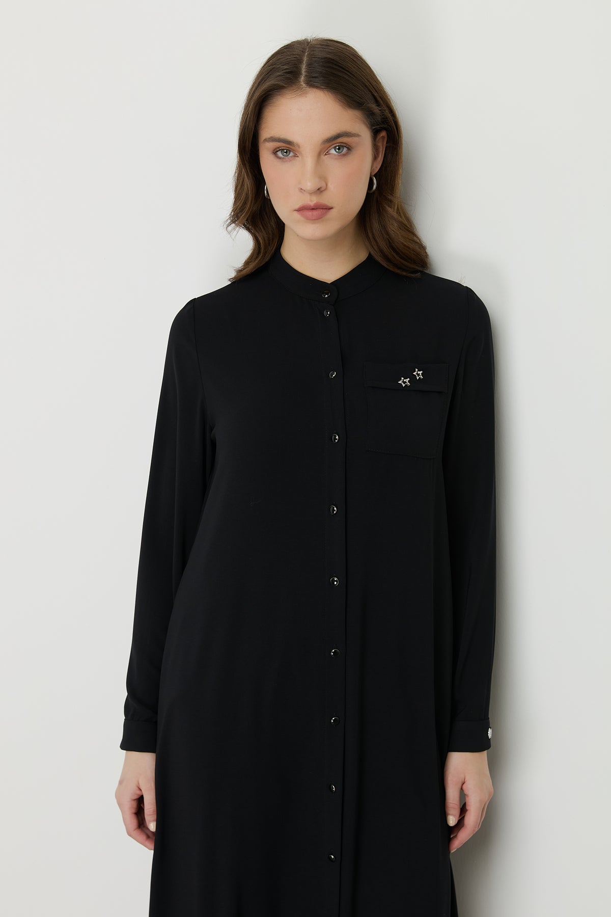 Plus Size Basic Tunic with Accessory Detail - Black