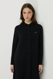 Plus Size Basic Tunic with Accessory Detail - Black