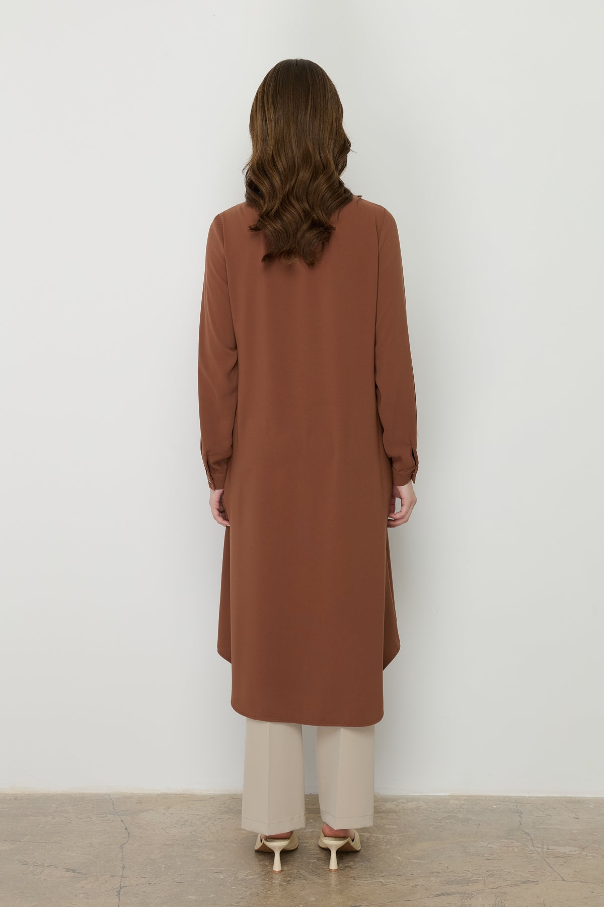 Plus Size Basic Tunic with Accessory Detail - Tan