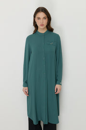 Plus Size Basic Tunic with Accessory Detail - Green