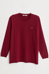 Plus Size Viscose Sweater with Accessory Details - Burgundy