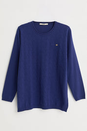 Plus Size Viscose Sweater with Accessory Details - Navy Blue