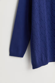 Plus Size Viscose Sweater with Accessory Details - Navy Blue