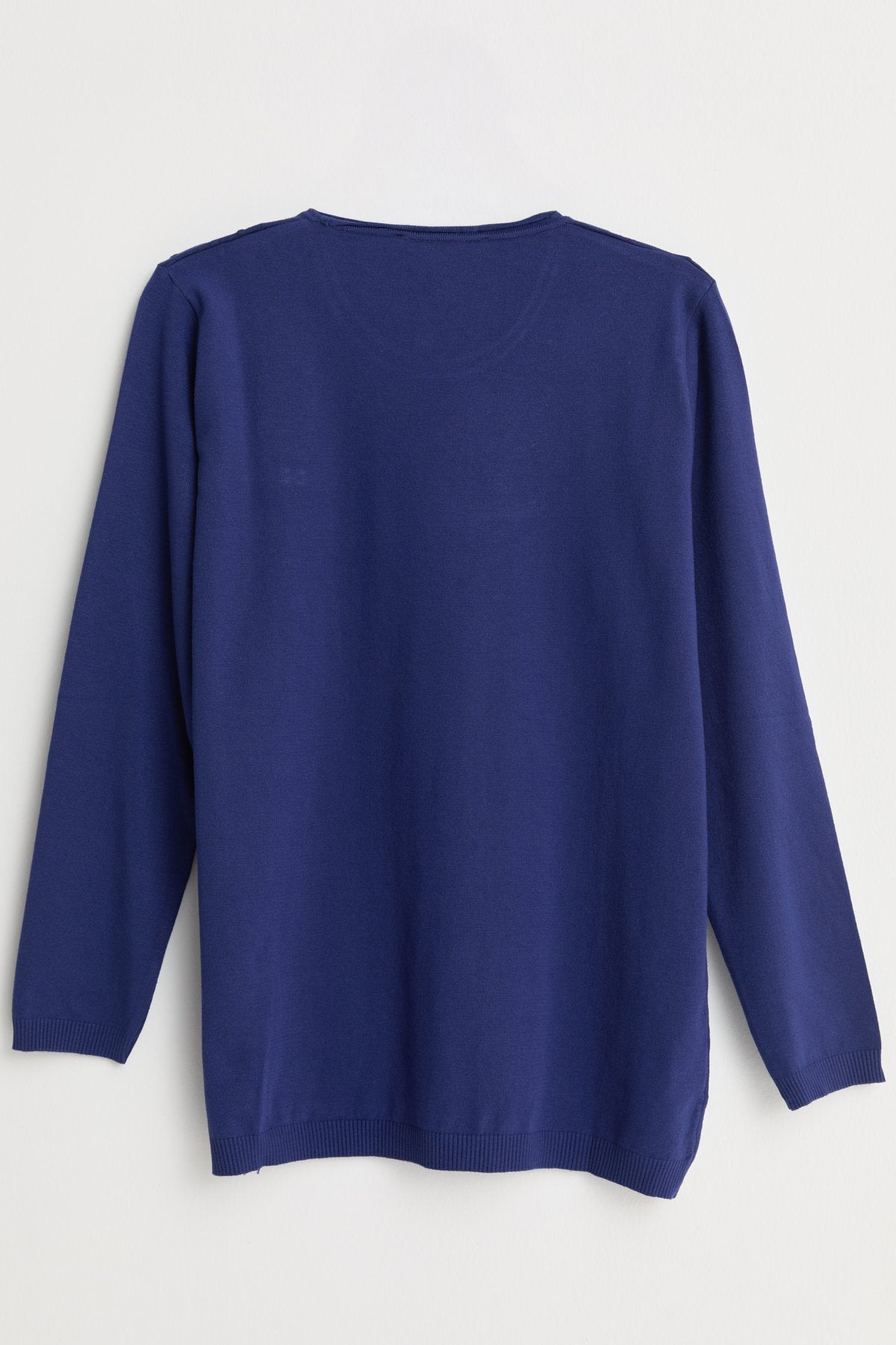 Plus Size Viscose Sweater with Accessory Details - Navy Blue